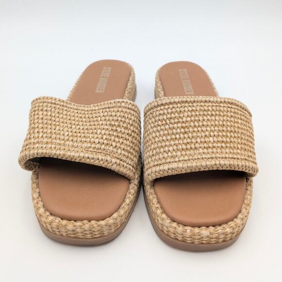 Steve Madden Boardwalk Espadrille Slide Sandals Natural Raffia Size US7.5M EU38 - Picture 2 of 9
